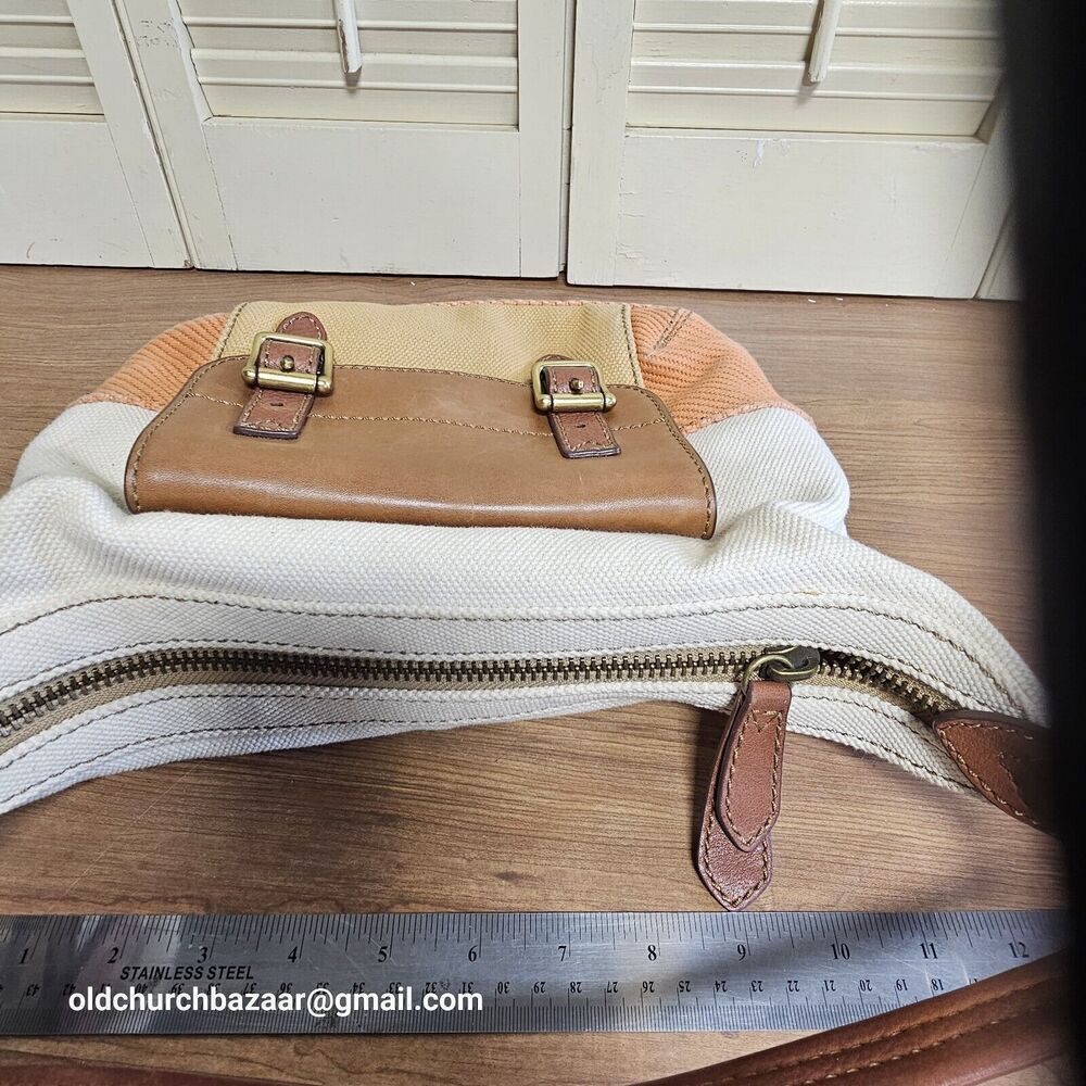 FOSSIL Tote Small Peach/Leather Canvas Hobo,Hand Bag Purse,  Pre-loved - Picture 5 of 16